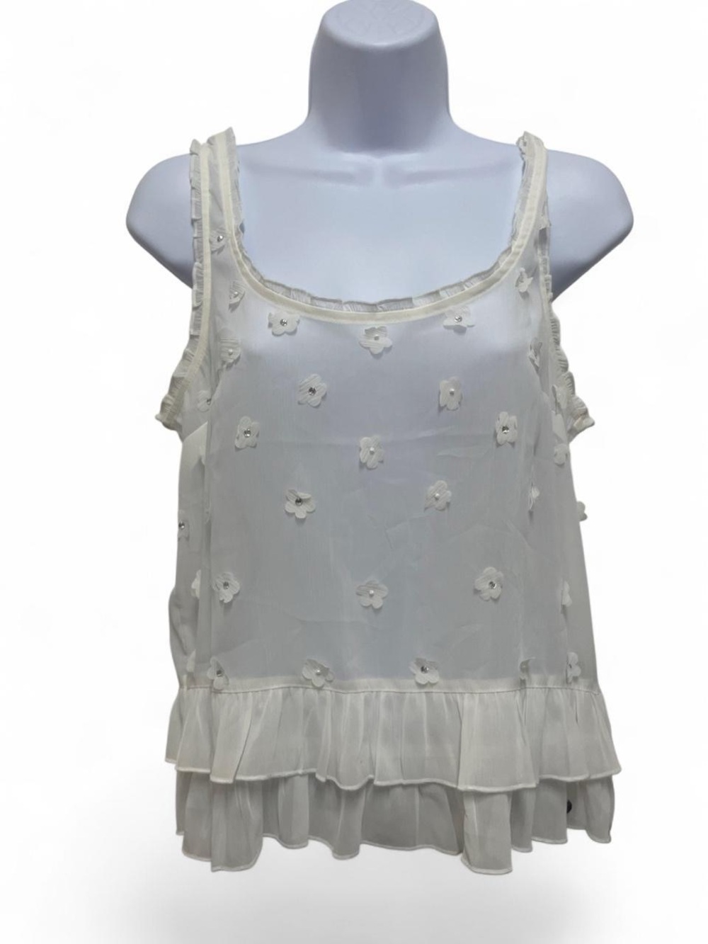 Abercrombie and Fitch White Floral Sheer  Ruffle Tank Top - Size S